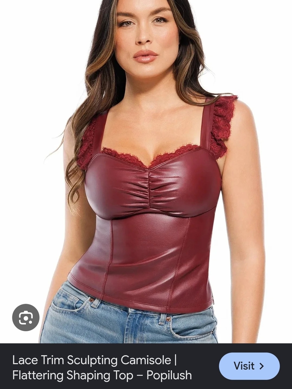 Popilush Burgundy Lace-Trim Sculpting Camisole